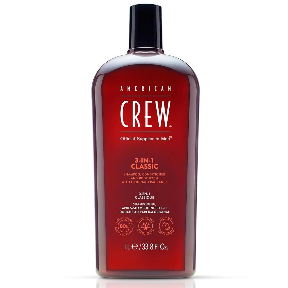 American Crew Shampoo, Conditioner & Body Wash for Men, 3-in-1, 33.8 Fl Oz(Clean)