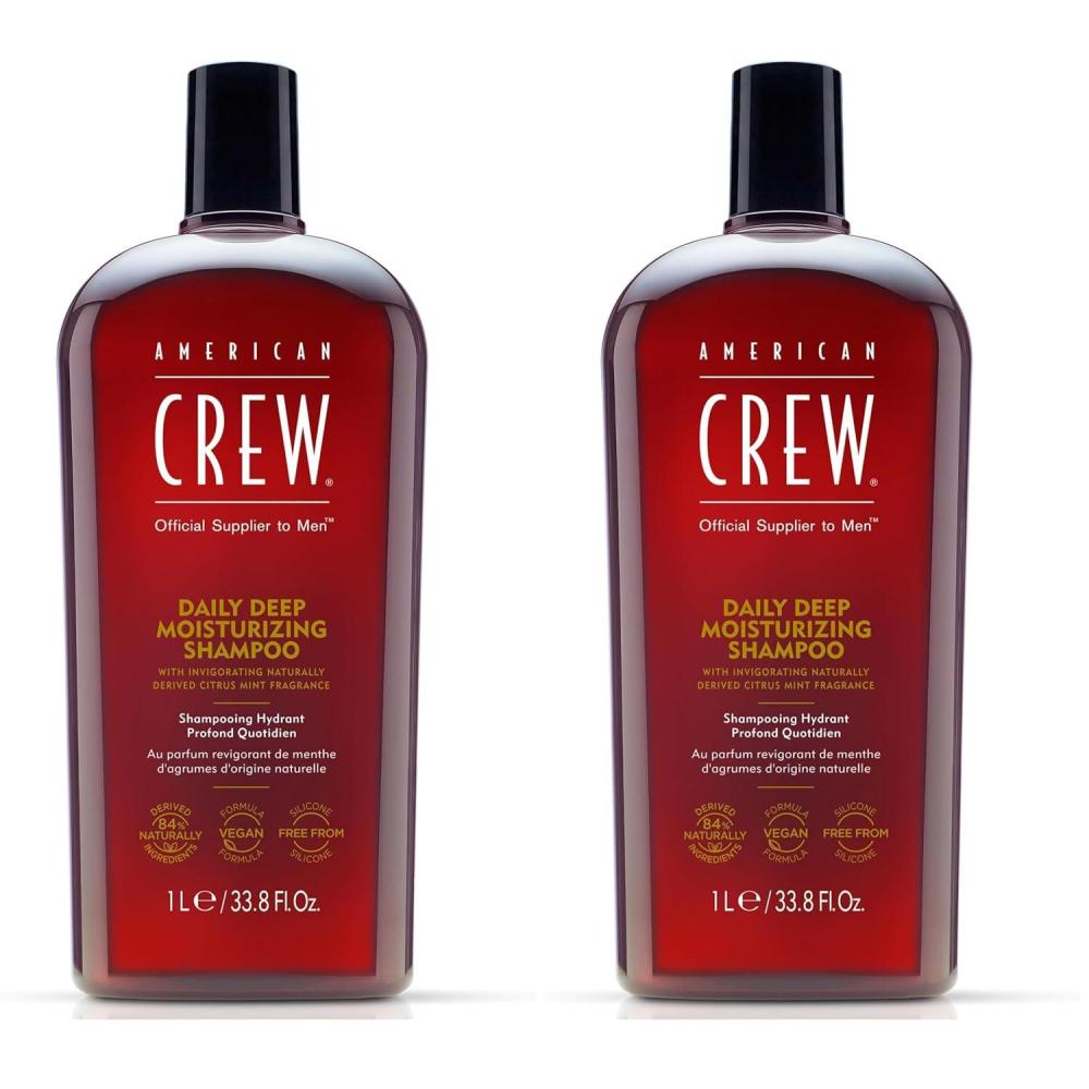 American Crew Shampoo for Men, Daily Deep Moisturizer, Naturally Derived, Vegan Formula, Citrus Mint Fragrance, 33.8 Fl Oz(33.8 Fl Oz (Pack of 2))